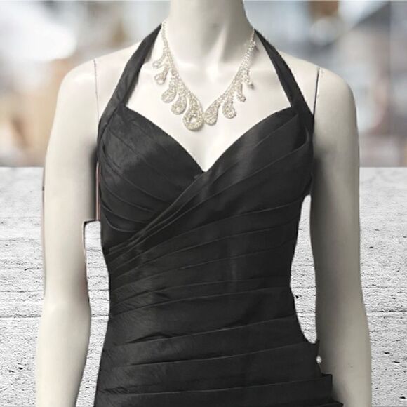 JS Collections Black Halter Neck Ruffle Bottom Mini Dress - Picture 4 of 6